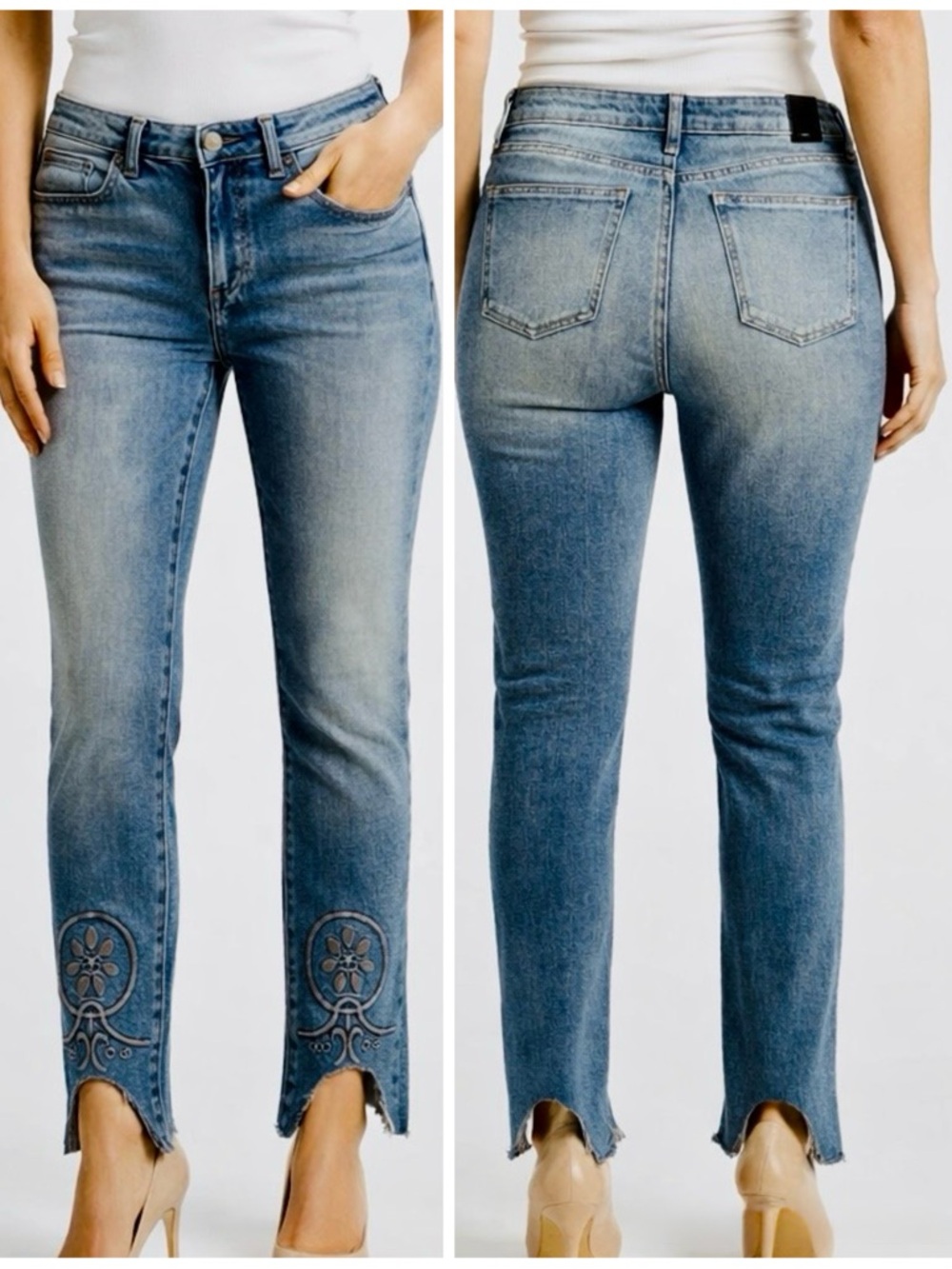 HALE by AG Piper Sculpted High Rise Embroidered Raw Hem Skinny Jeans Boho Style!